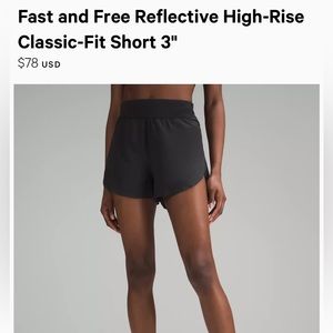 Lululemon Fast and Free Reflective High-Rise Classic fit shorts